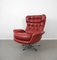 Red Leather Lounge Chair with Ottoman, Denmark, 1960s, Set of 2 8