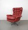Red Leather Lounge Chair with Ottoman, Denmark, 1960s, Set of 2, Image 8