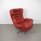 Red Leather Lounge Chair with Ottoman, Denmark, 1960s, Set of 2, Image 9