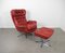 Red Leather Lounge Chair with Ottoman, Denmark, 1960s, Set of 2 1