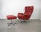 Red Leather Lounge Chair with Ottoman, Denmark, 1960s, Set of 2 5