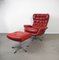 Red Leather Lounge Chair with Ottoman, Denmark, 1960s, Set of 2 4