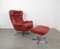 Red Leather Lounge Chair with Ottoman, Denmark, 1960s, Set of 2 2