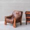 Mid-Century Brutalist Oak and Leather Armchairs, Set of 2 2
