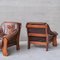 Mid-Century Brutalist Oak and Leather Armchairs, Set of 2, Image 3