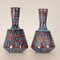 Art Deco Vases Enamel on Copper Turqoise Blue and Iridescent Geometric Design Vases, 1920s, Set of 2 1