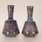 Art Deco Vases Enamel on Copper Turqoise Blue and Iridescent Geometric Design Vases, 1920s, Set of 2, Image 1