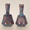 Art Deco Vases Enamel on Copper Turqoise Blue and Iridescent Geometric Design Vases, 1920s, Set of 2 17