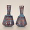 Art Deco Vasen Emaille auf Kupfer Türkisblau & Irisierendem Geometrischem Design Vasen, 1920er, 2er Set 6