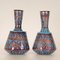 Art Deco Vases Enamel on Copper Turqoise Blue and Iridescent Geometric Design Vases, 1920s, Set of 2 3