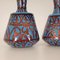 Art Deco Vases Enamel on Copper Turqoise Blue and Iridescent Geometric Design Vases, 1920s, Set of 2 2