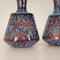 Art Deco Vases Enamel on Copper Turqoise Blue and Iridescent Geometric Design Vases, 1920s, Set of 2, Image 2