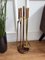 Italian Brass and Burl Fireplace Fire Tool Set with Stand, 1960s, Set of 4 3