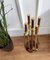 Italian Brass and Burl Fireplace Fire Tool Set with Stand, 1960s, Set of 4 4