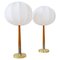 Mid-Century Swedish Brass and Teak Table Lamps with Cotton Shades from Boréns, 1960s, Set of 2, Image 1