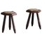 Scandinavian Tripod Stools in Pine and Cowhide, 1950s, Set of 2 1