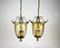 Large Vintage Hanging Lanterns in Gold-Plated Brass and Glass, France, 1970s, Set of 2 1