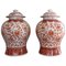 Large 19th Century Chinese Covered Vases in Withe and Red Porcelain, 1850s, Set of 2 1