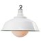 Vintage Industrial White Enamel and Opaline Glass Factory Pendant Light from Benjamin Electric Manufacturing Company 2