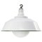 Vintage Industrial White Enamel and Opaline Glass Factory Pendant Light from Benjamin Electric Manufacturing Company 1