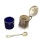 Vaso per senape in argento con sacca in vetro blu e cucchiaio, 1800, Immagine 2