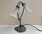 Vintage Lily Pad Tischlampe aus Metall mit 2 weißen Lily Lampenschirmen, Belgien, 1990 1