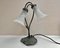 Vintage Metal Lily Pad Table Lamp with 2 White Lily Shades, Belgium, 1990 1