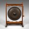 Large Antique English Victorian Ceremonial Dinner Gong in Oak & Bronze, 1900s 2