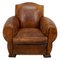 French Moustache Back Cognac Leather Club Chair, 1940s 1