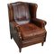 Vintage Dutch Cognac Leather Wingback Club Chair, Image 1