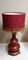 Vintage Red-Painted Metal Table Lamp with Gold-Colored Decoration and Red Fabric Shade, 1960s 2