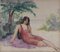 Gustave Francois, Jeune femme sur le sable, Aquarelle sur Papier, Encadrée 1