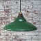 Lámpara colgante industrial estadounidense vintage de esmalte verde con superficie de latón, Imagen 4