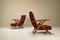 Reclining Burgundy Lounge Chairs n the Style of Antonio Gorgone, Italy, 1950s, Set of 2 2