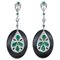 14 Karat White Gold Dangle Earrings with Onyx, Emeralds & Diamonds, 1980s, Set of 2, Image 1