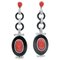 Platin Ohrringe mit Korallen, Onyx & Diamanten, 1960er, 2 . Set 1