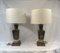 Metal Lamps with Brass Applications on Wooden Bases, 1970s, Image 1
