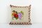 Handgewebter Vintage French Square Kelim Kissenbezug mit Blumenmuster und Trauben 1