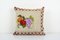 Vintage French Square Hand Woven Needlepoint Kilim Cushion Cover with Floral Pattern and Grapes, Image 1