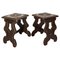 French Solid Chestnut Stools from Britanny, 1890s, Set of 2 1