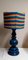 Lámpara de mesa vintage con pie de cerámica azul y pantalla arcoíris, años 70, Imagen 2