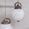 Mid-Century Caged Pendant in Opaline and Brass 6