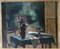 Georges Darel, Table fleurie et vue sur jardin, Oil on Canvas 1