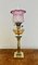 Antique Victorian Brass Oil Lamp with a Cranberry Glass Shade, 1880s 5