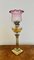Antique Victorian Brass Oil Lamp with a Cranberry Glass Shade, 1880s 3