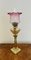 Antique Victorian Brass Oil Lamp with a Cranberry Glass Shade, 1880s 1