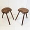 Brutalist Stools in Oak in the style of Jean Touret, 1960s, Set of 2 1
