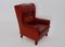 Leather Red Brown Wingback Armchair, Austria, 1970s 1