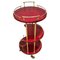 Italian Red Parchment Round Serving Trolley with Brass Details attributed to Aldo Tura, 1970s 1