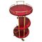 Italian Red Parchment Round Serving Trolley with Brass Details attributed to Aldo Tura, 1970s, Image 1